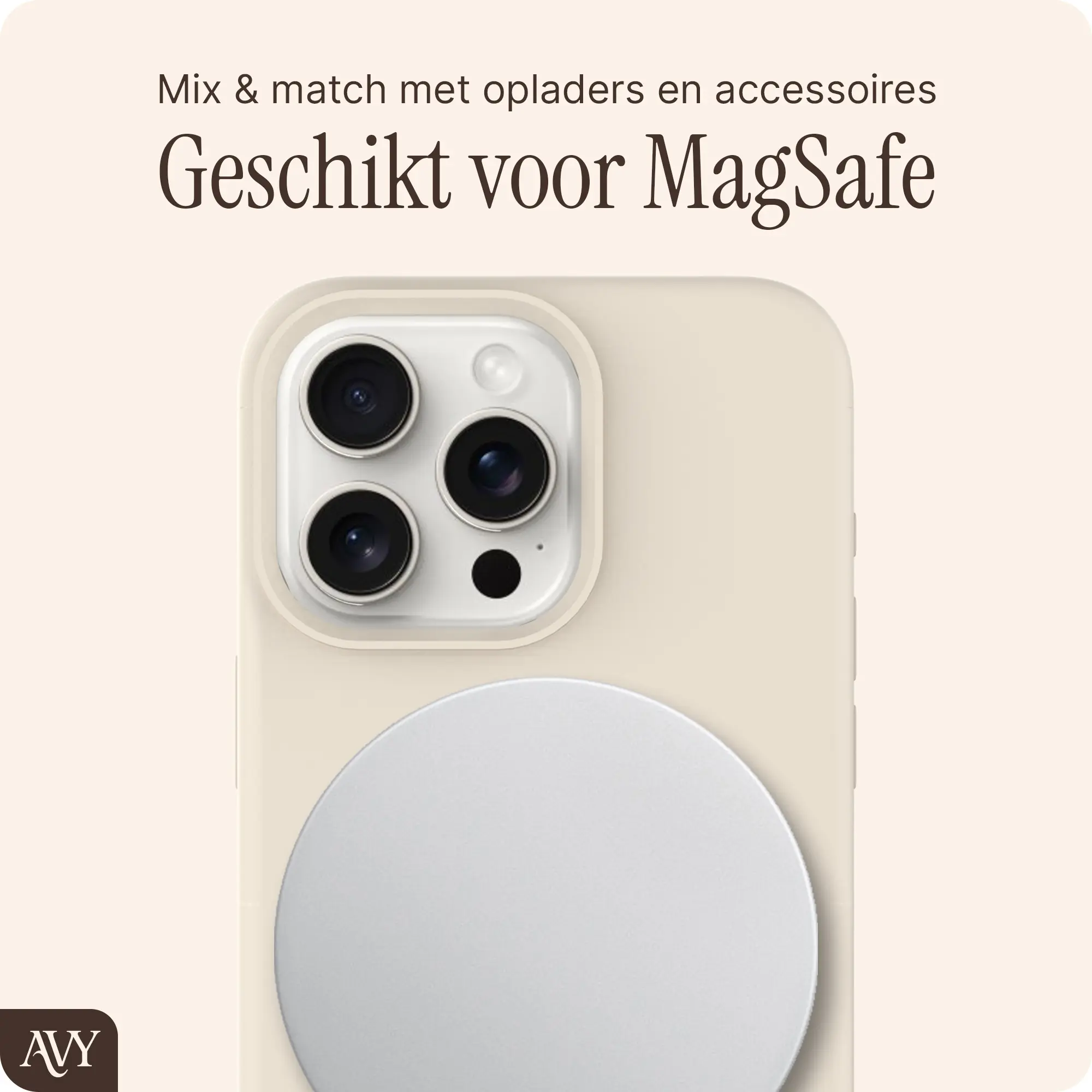 AVY Apple iPhone 15 Pro Hoesje Liquid Silicone met MagSafe Beige afbeelding 8