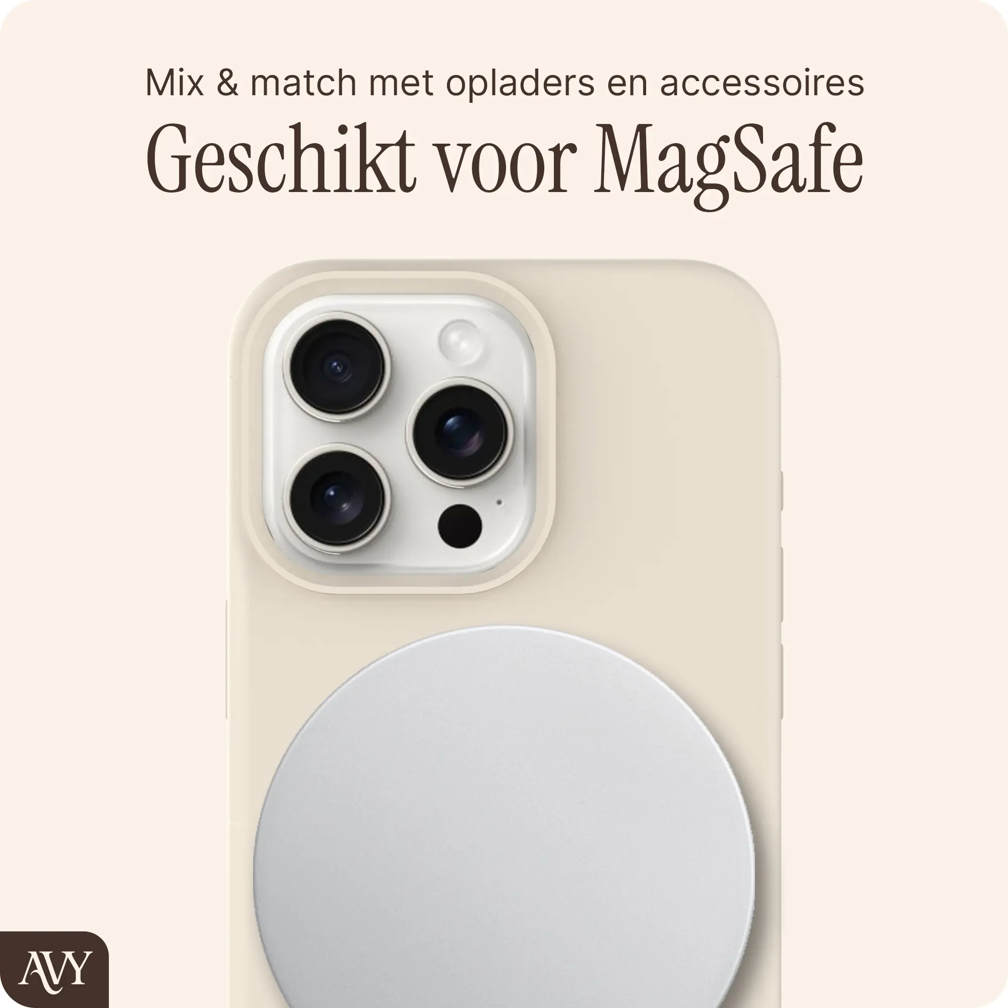 AVY Apple iPhone 15 Pro Max Hoesje Liquid Silicone met MagSafe Biege afbeelding 8