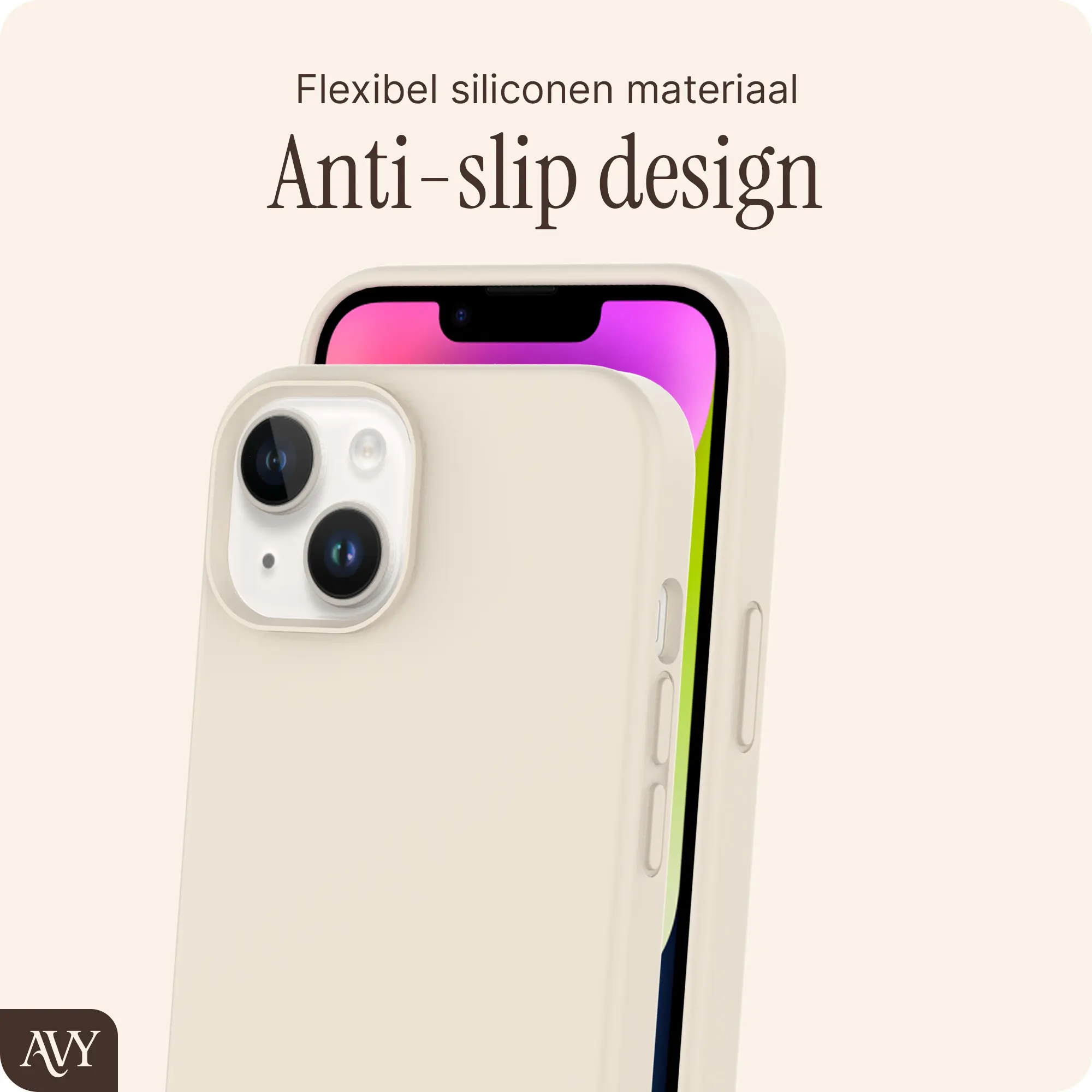 AVY Apple iPhone 14 / 13 Hoesje Liquid Silicone met MagSafe Beige afbeelding 7