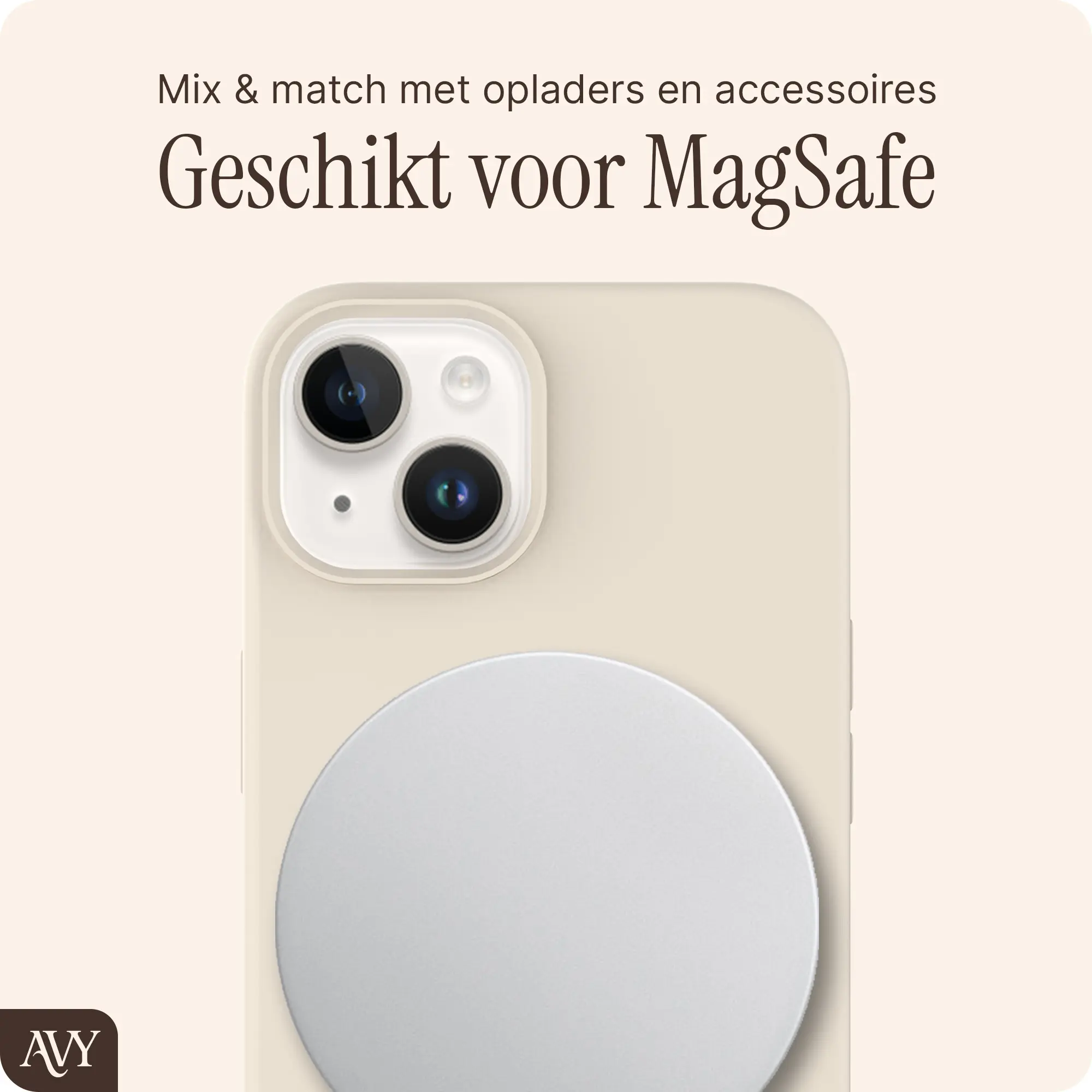 AVY Apple iPhone 14 / 13 Hoesje Liquid Silicone met MagSafe Beige afbeelding 8