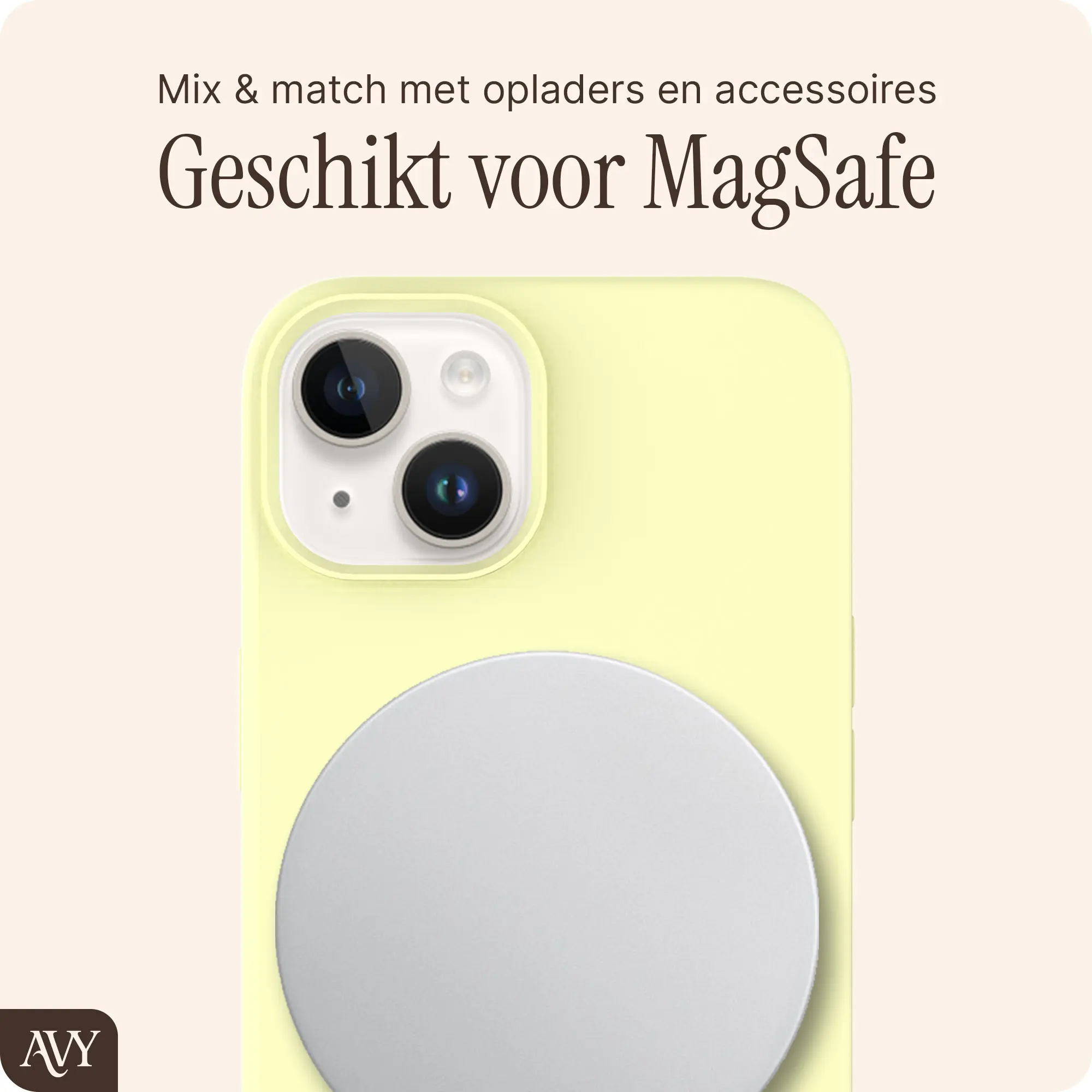 AVY Apple iPhone 14 / 13 Hoesje Liquid Silicone met MagSafe Butter Yellow afbeelding 7