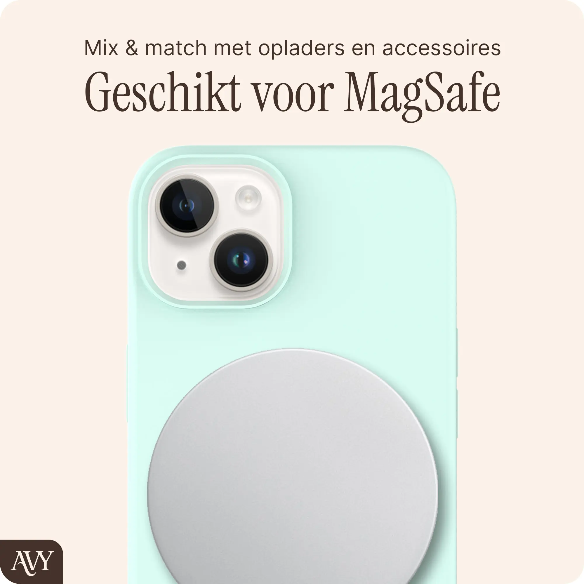 AVY Apple iPhone 14 / 13 Hoesje Liquid Silicone met MagSafe Matcha afbeelding 7