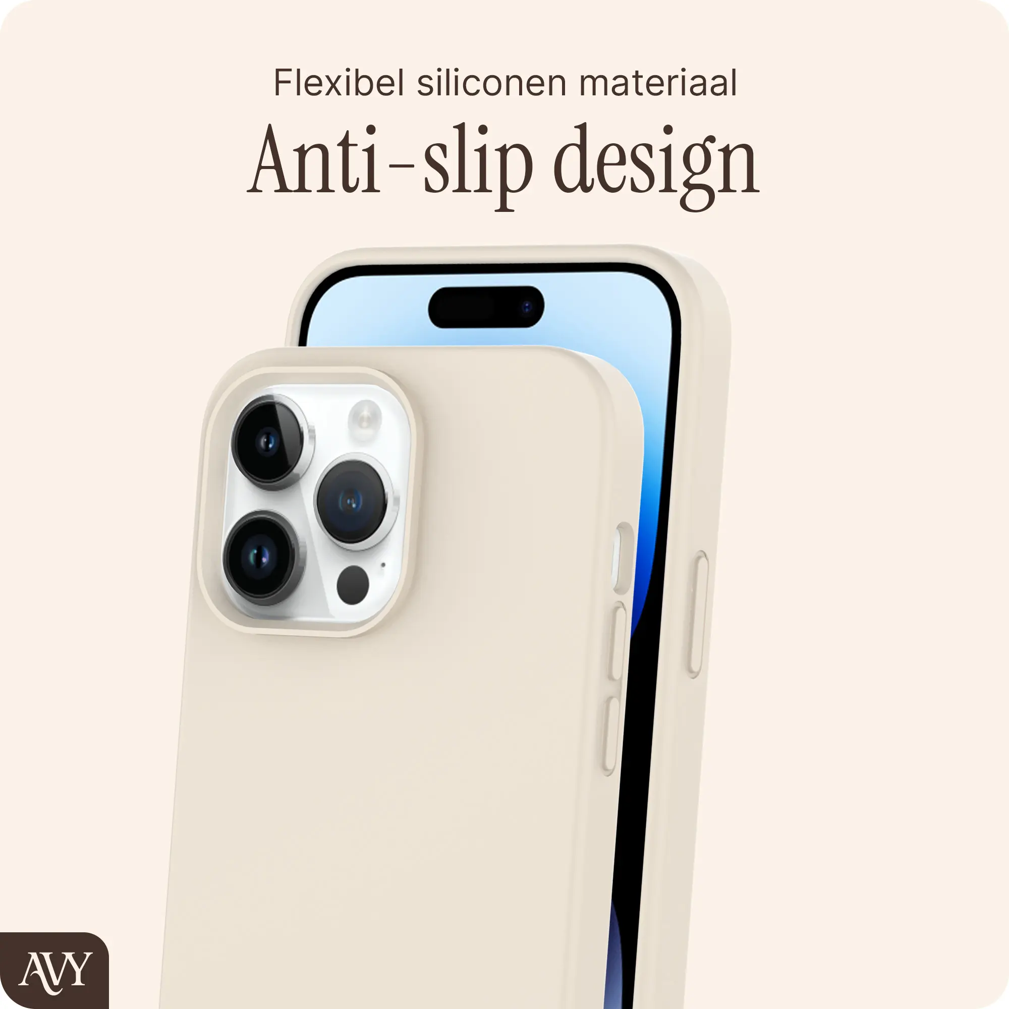 AVY Apple iPhone 14 Pro Hoesje Liquid Silicone met MagSafe Beige afbeelding 7