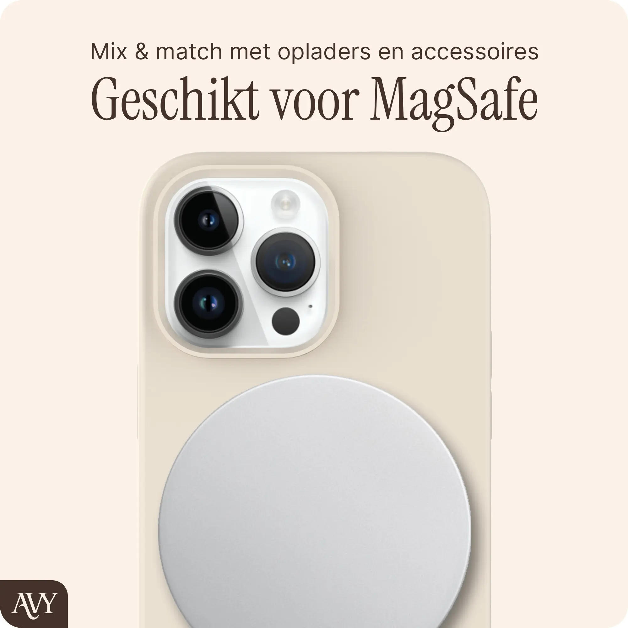 AVY Apple iPhone 14 Pro Max Hoesje Liquid Silicone met MagSafe Beige afbeelding 8