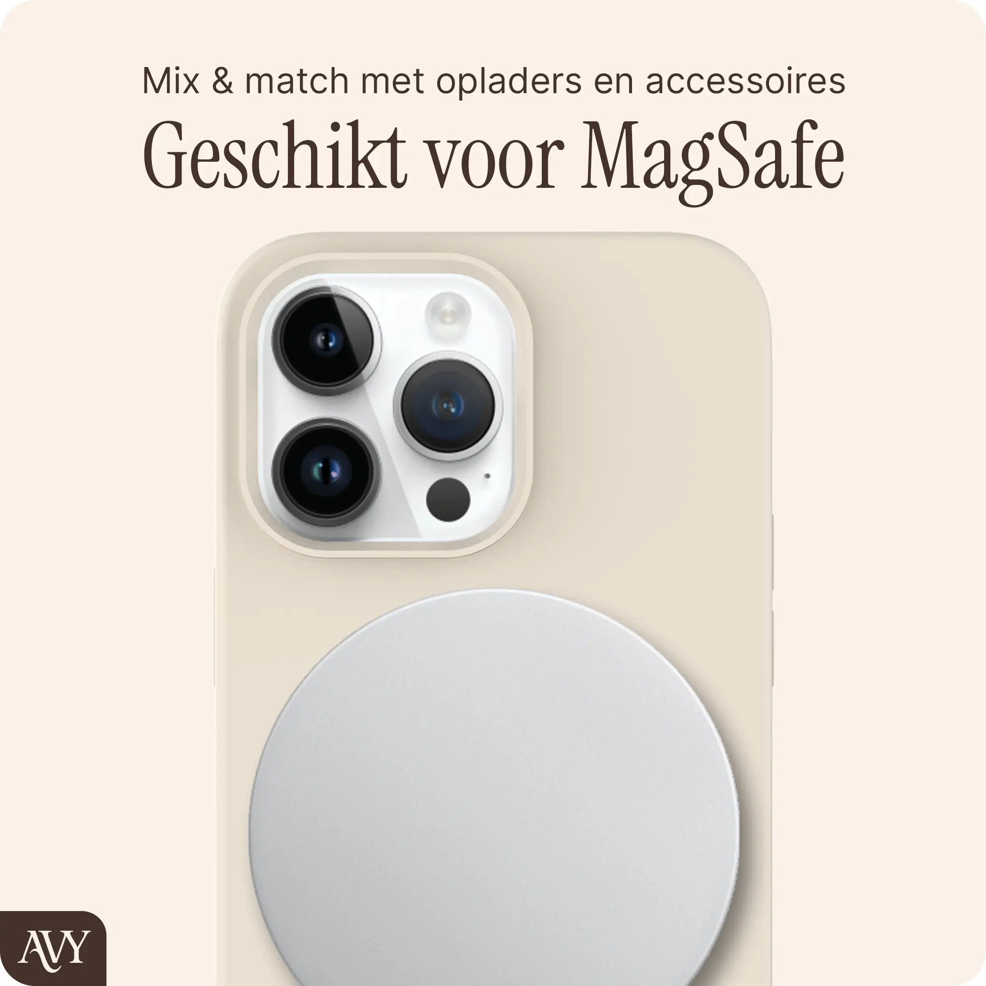 AVY Apple iPhone 13 Pro Hoesje Liquid Silicone met MagSafe Beige afbeelding 8
