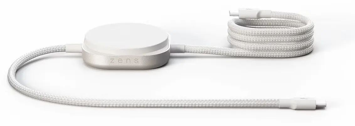 ZENS Pro 2 USB-C naar USB-C Kabel 140W met Draadloze Qi2 15W Oplader 1,5M Wit afbeelding 1