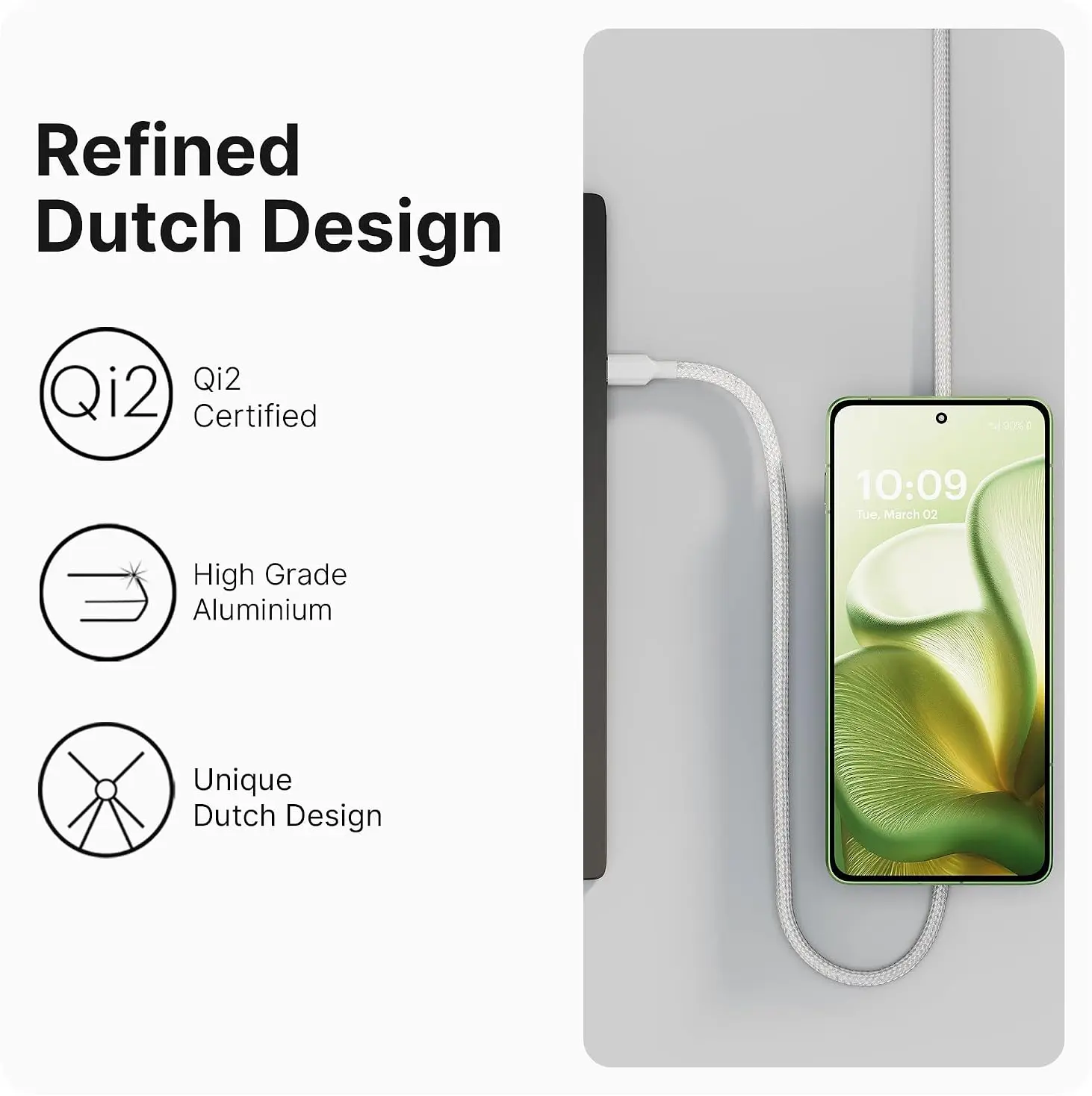 ZENS Pro 2 USB-C naar USB-C Kabel 140W met Draadloze Qi2 15W Oplader 1,5M Wit afbeelding 7