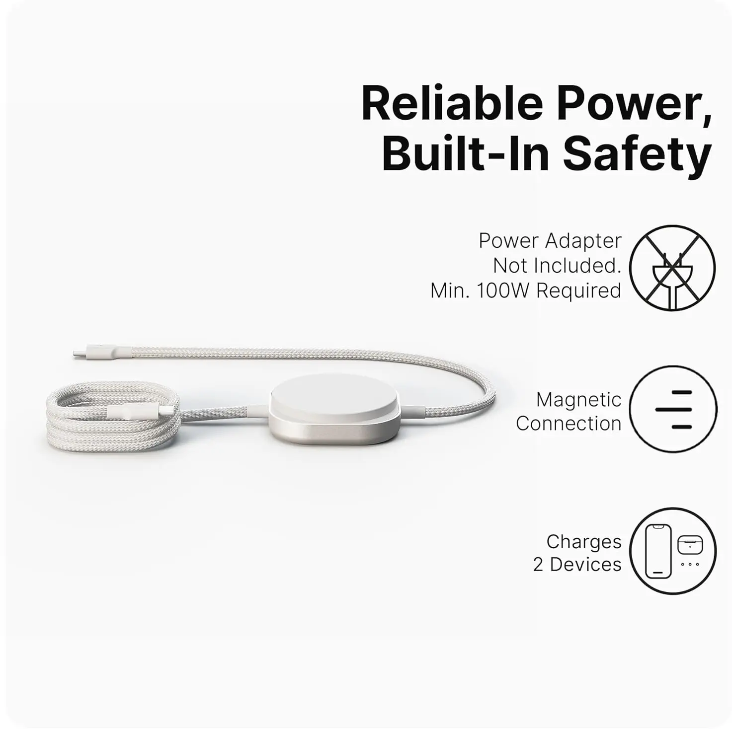 ZENS Pro 2 USB-C naar USB-C Kabel 140W met Draadloze Qi2 15W Oplader 1,5M Wit afbeelding 5
