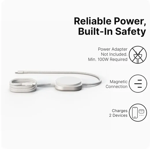 ZENS Pro 2 USB-C naar USB-C Kabel 140W met Draadloze Qi2 15W Oplader 1,5M Wit afbeelding 5