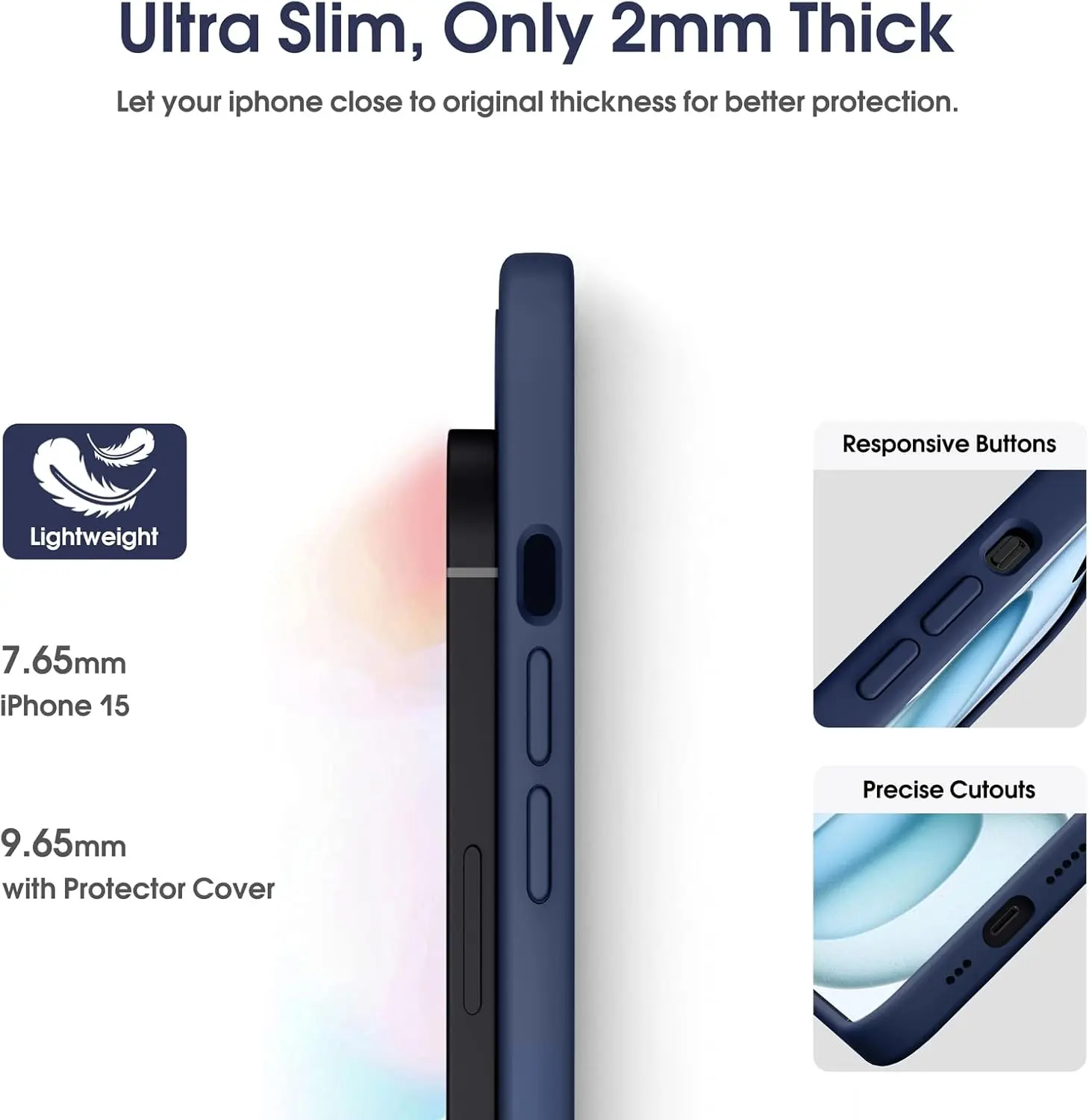 Apple iPhone 15 Hoesje Camera Bescherming Siliconen Back Cover Blauw afbeelding 5