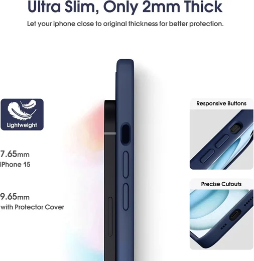 Apple iPhone 15 Hoesje Camera Bescherming Siliconen Back Cover Blauw afbeelding 5