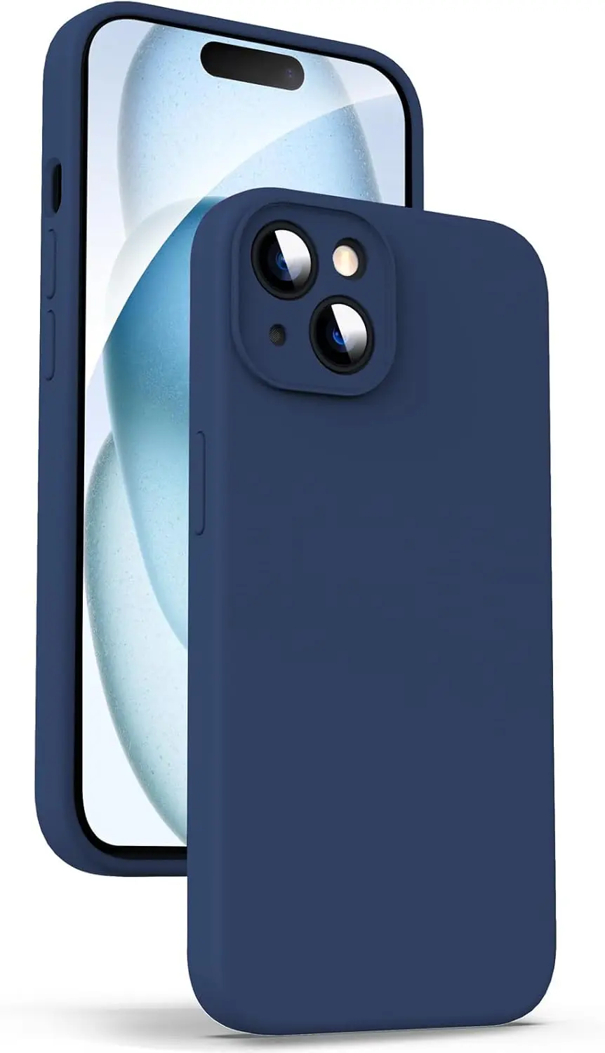 Apple iPhone 15 Hoesje Camera Bescherming Siliconen Back Cover Blauw afbeelding 1