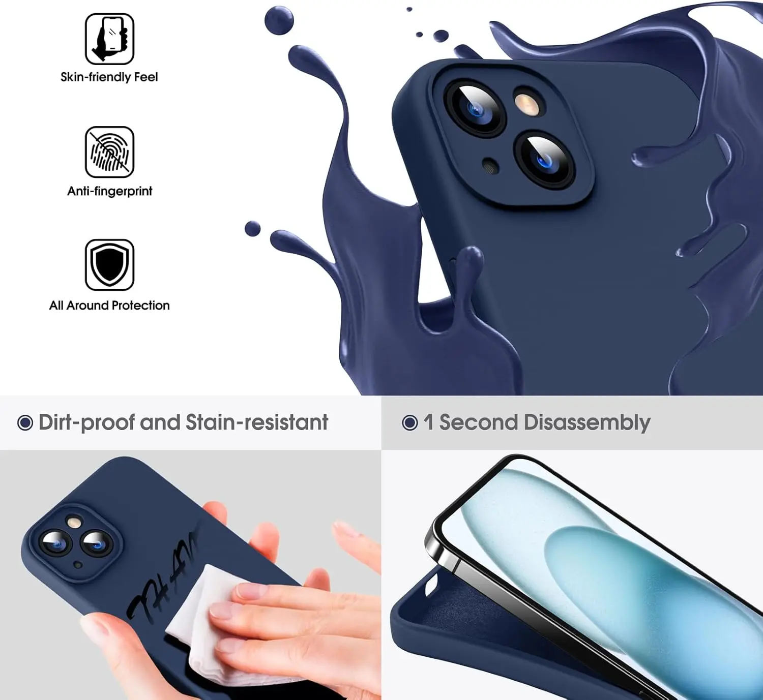 Apple iPhone 15 Hoesje Camera Bescherming Siliconen Back Cover Blauw afbeelding 4