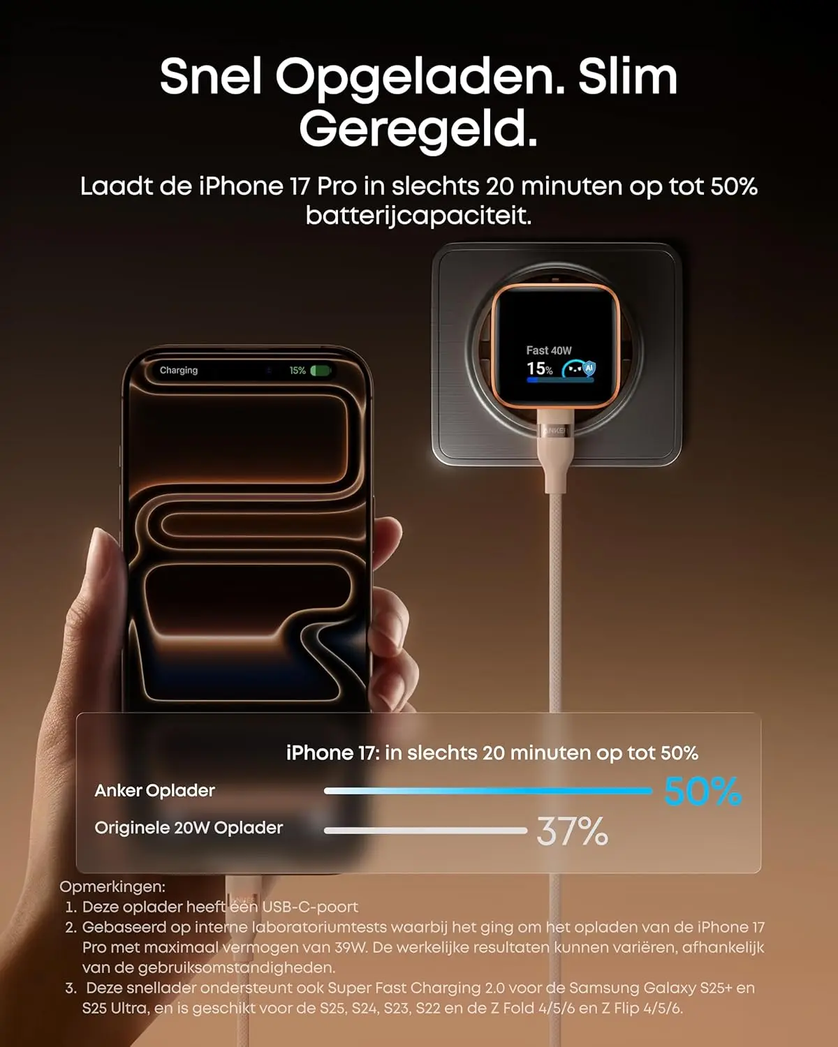 Anker Nano 45W USB-C GaN Snellader Smart Display met Batterijbescherming Zwart afbeelding 3