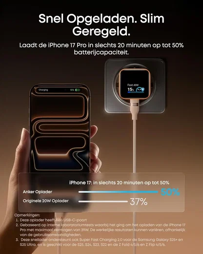 Anker Nano 45W USB-C GaN Snellader Smart Display met Batterijbescherming Zwart afbeelding 3