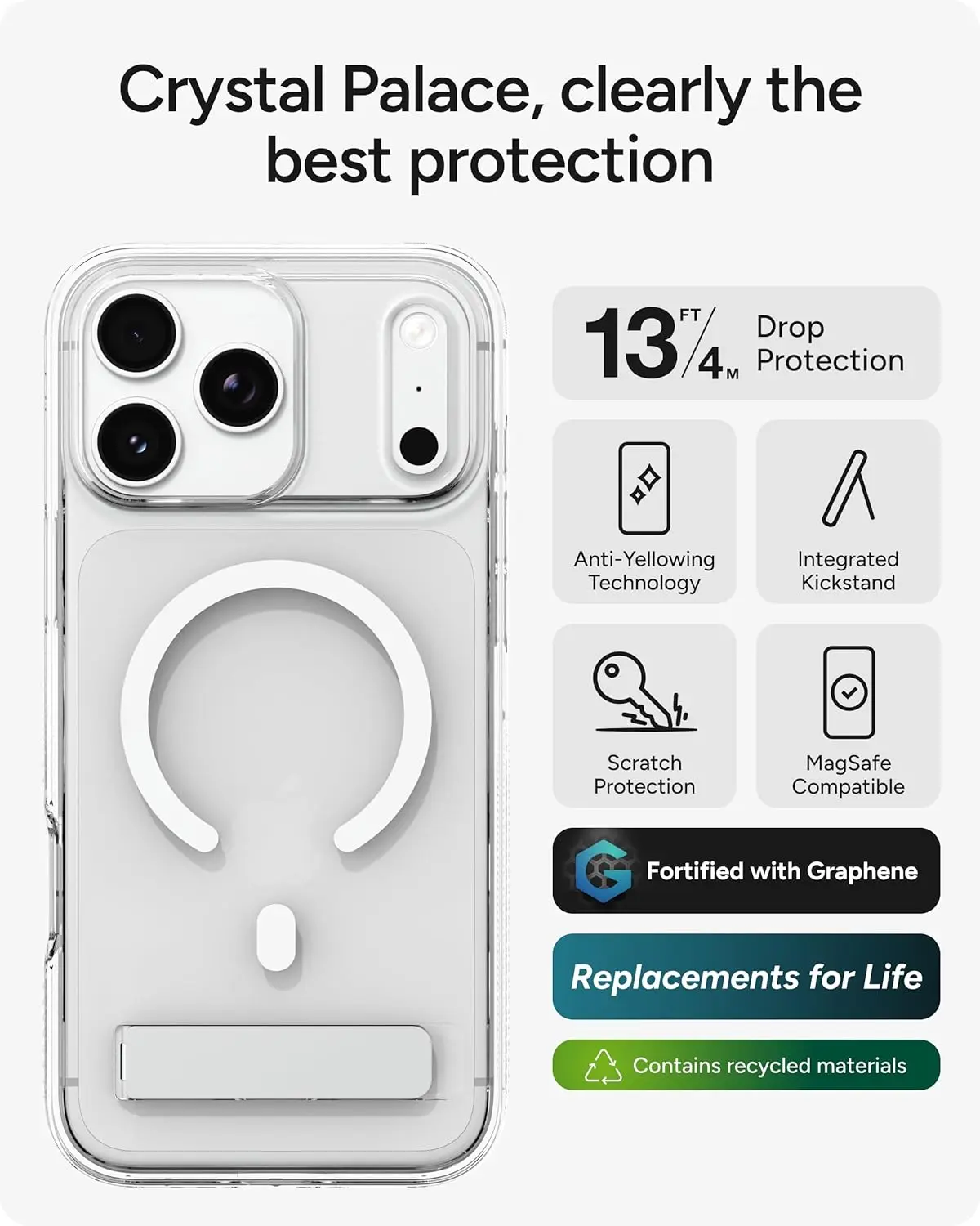 ZAGG Crystal Palace Snap Kickstand iPhone 17 Pro Max Hoesje MagSafe Transparant afbeelding 2