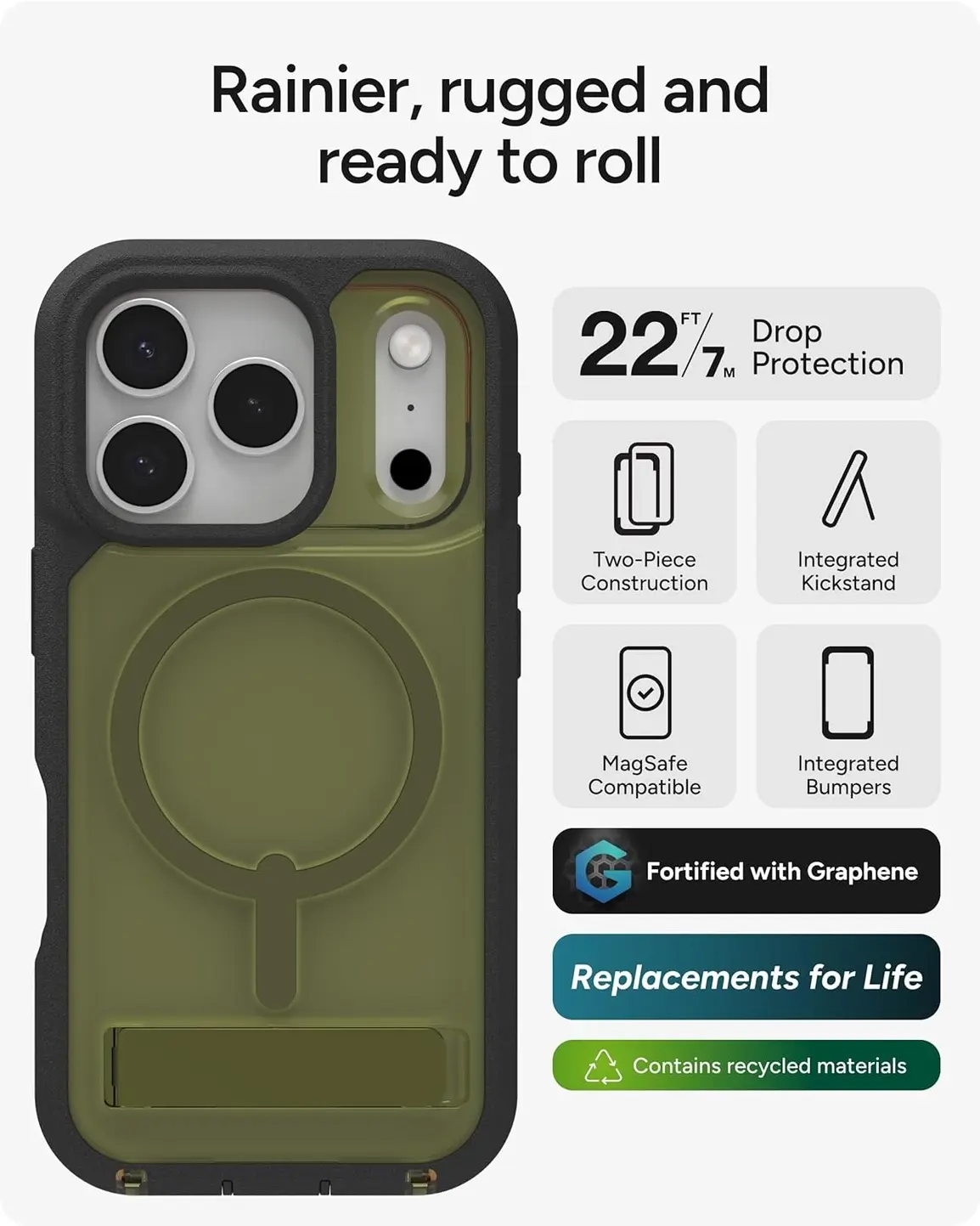 ZAGG Rainier Snap Kickstand Apple iPhone 17 Pro Hoesje MagSafe Back Cover Groen afbeelding 3