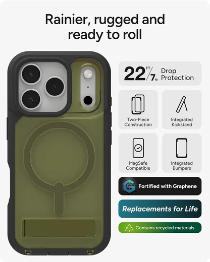 ZAGG Rainier Snap Kickstand Apple iPhone 17 Pro Hoesje MagSafe Back Cover Groen afbeelding 3