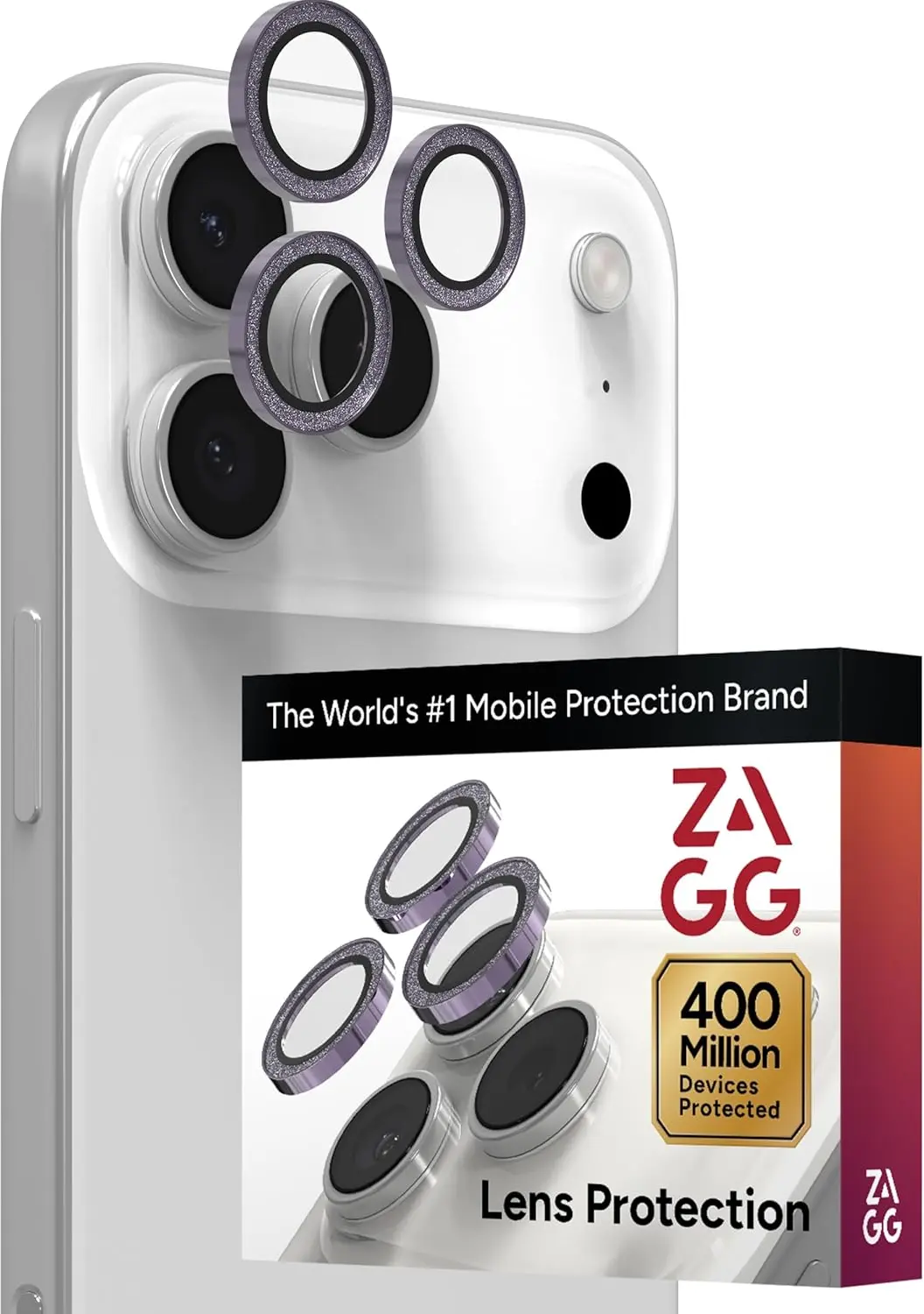 ZAGG Camera Rings iPhone 17 Pro (Max)/16 Pro (Max) CameraProtector Paars Glitter afbeelding 1