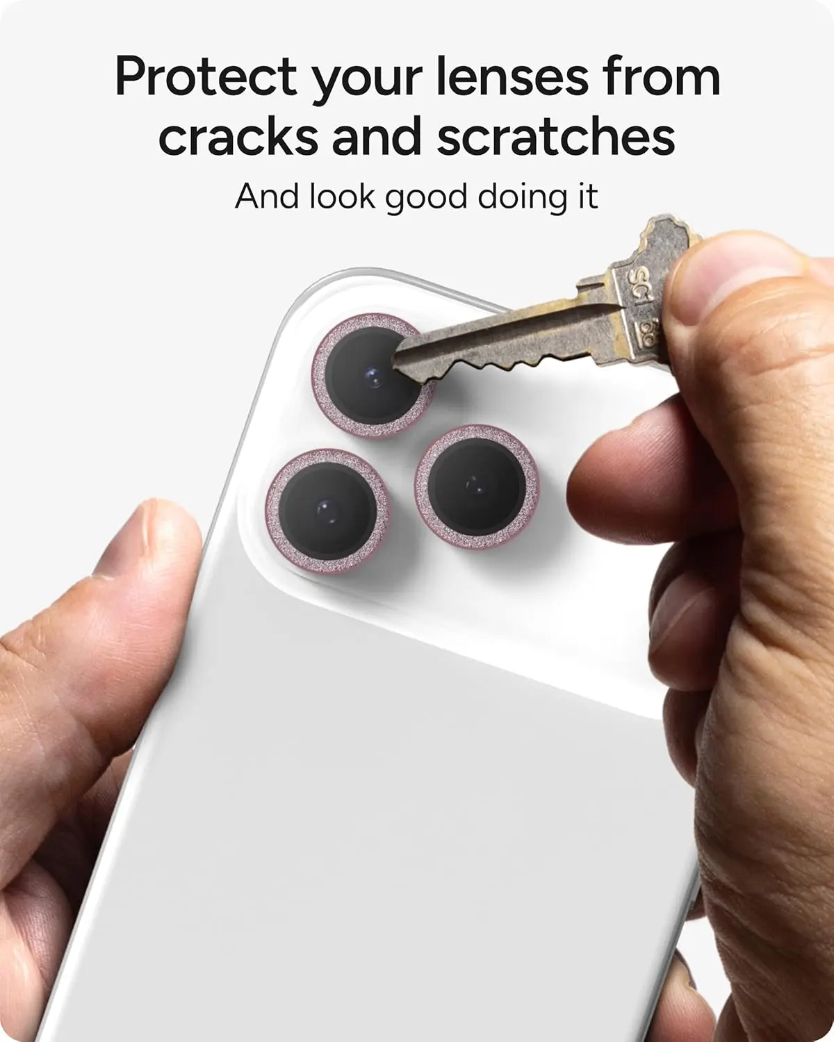 ZAGG Camera Rings iPhone 17 Pro (Max)/16 Pro (Max) CameraProtector Roze Glitter afbeelding 4
