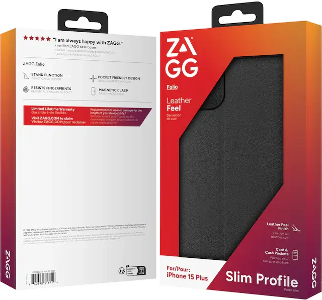 ZAGG Folio Apple iPhone 15 Plus Hoesje Portemonnee Book Case Zwart afbeelding 5