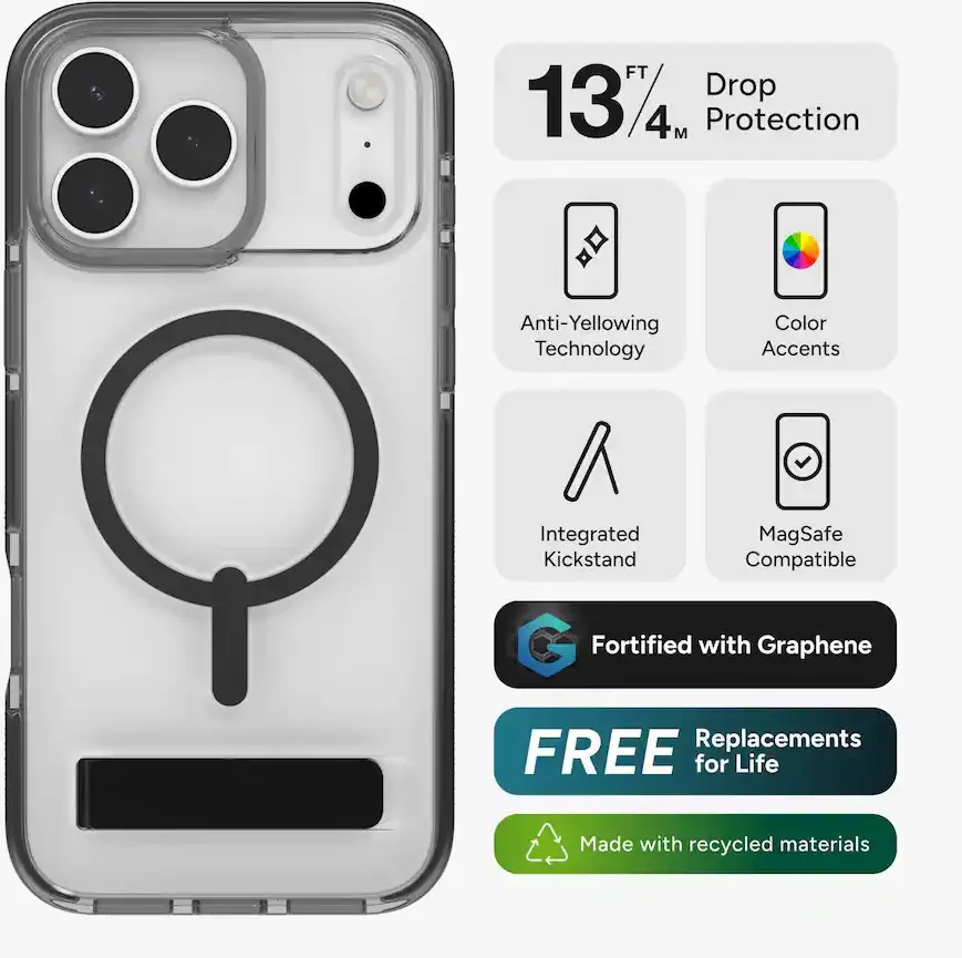 ZAGG Santa Cruz Snap Stand Apple iPhone 17 Pro Max Hoesje MagSafe Zwart afbeelding 7