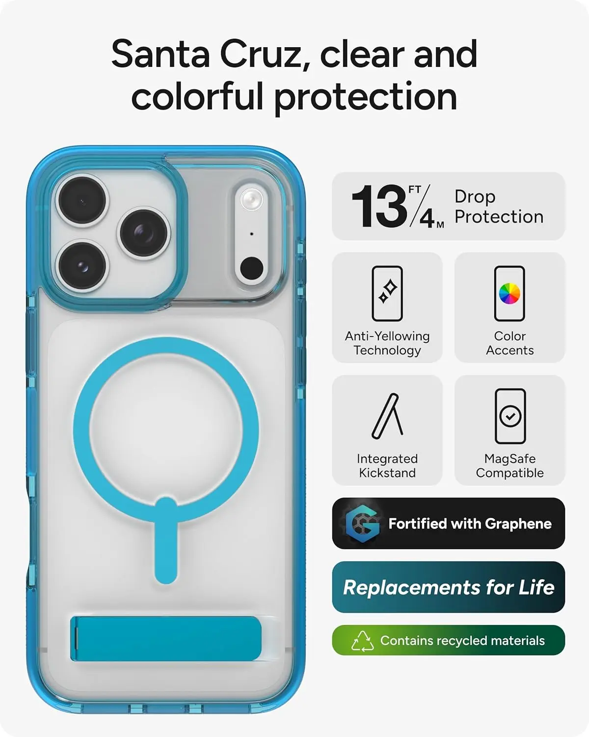 ZAGG Santa Cruz Snap iPhone 17 Pro Max Hoesje MagSafe Back Cover Blauw afbeelding 2