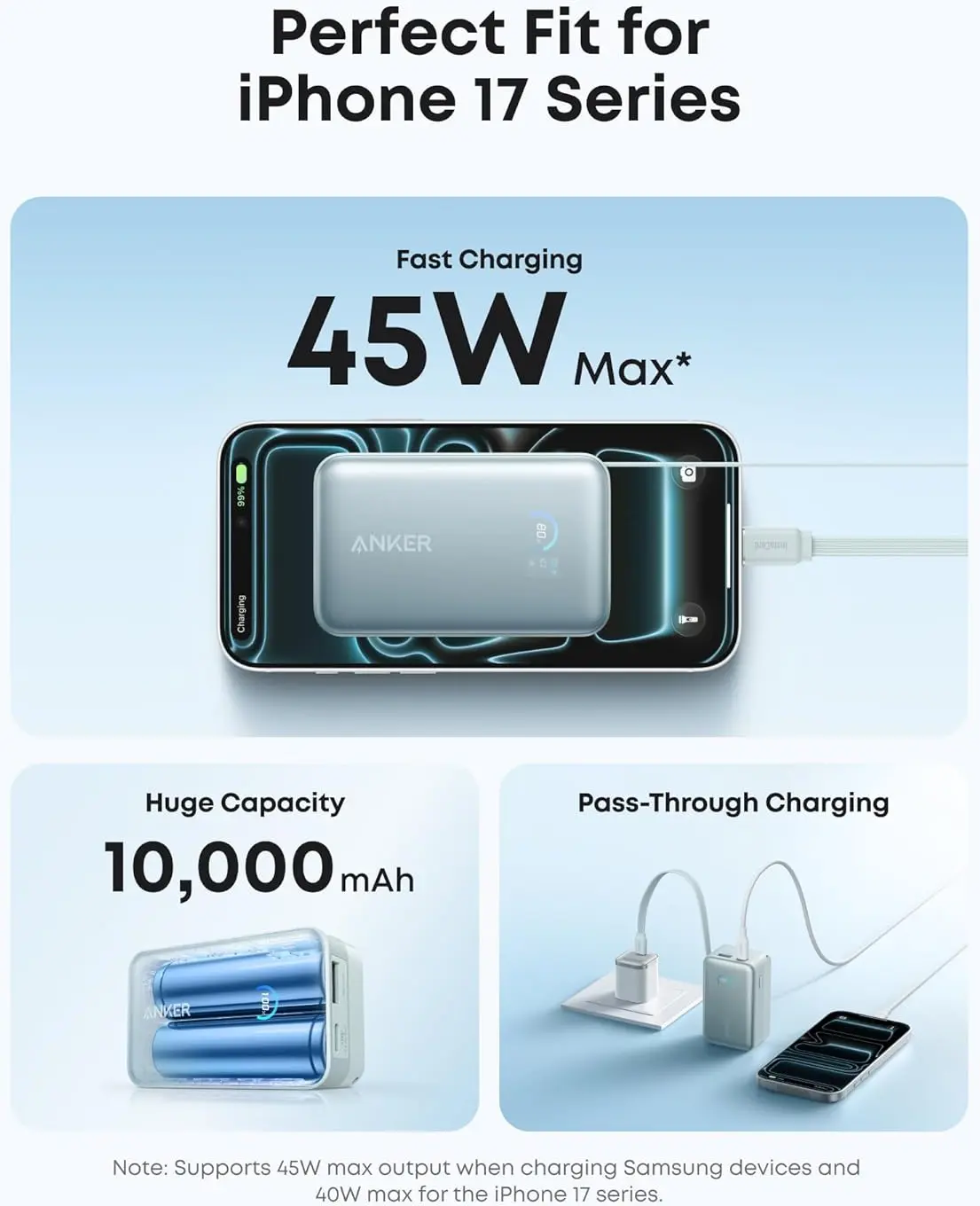 Anker Nano (45W) 10.000 mAh Powerbank Vaste USB-C Kabel Blauw afbeelding 4
