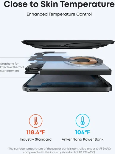 Anker Nano 5.000 mAh MagGo Draadloze MagSafe / Qi2 Powerbank Reisformaat Zwart afbeelding 4