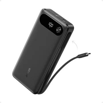 Anker A1383 Powerbank 20.000 mAh 87W met ingebouwde USB-C kabel Zwart