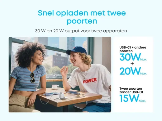 Anker Zolo (50W) 2x USB-A / 2x USB-C GaN Snellader Power Delivery Wit afbeelding 6
