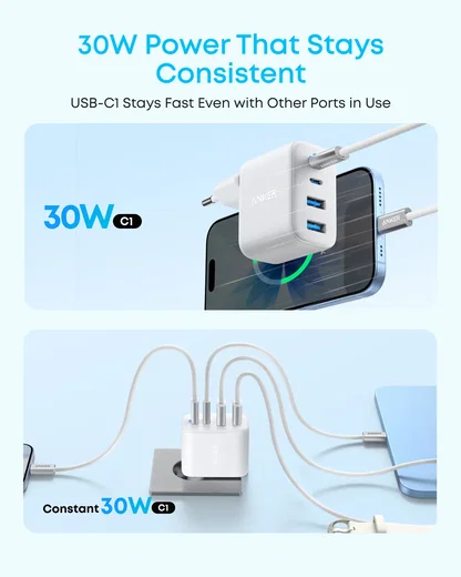 Anker Zolo (50W) 2x USB-A / 2x USB-C GaN Snellader Power Delivery Wit afbeelding 3