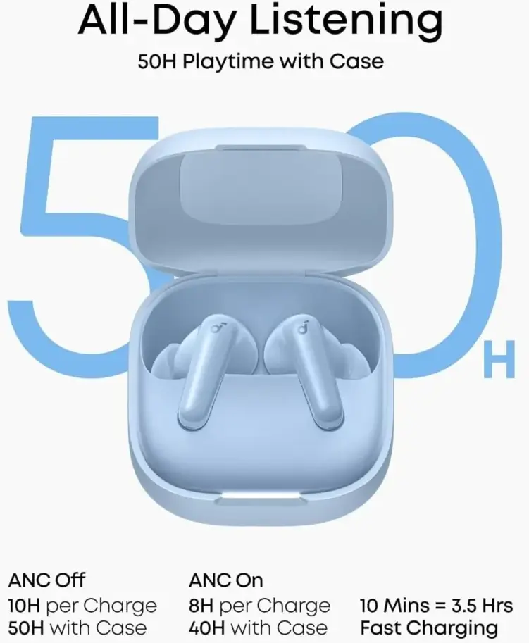 Anker Soundcore R60i Draadloze Bluetooth Oordopjes Noise Cancelling Blauw afbeelding 2