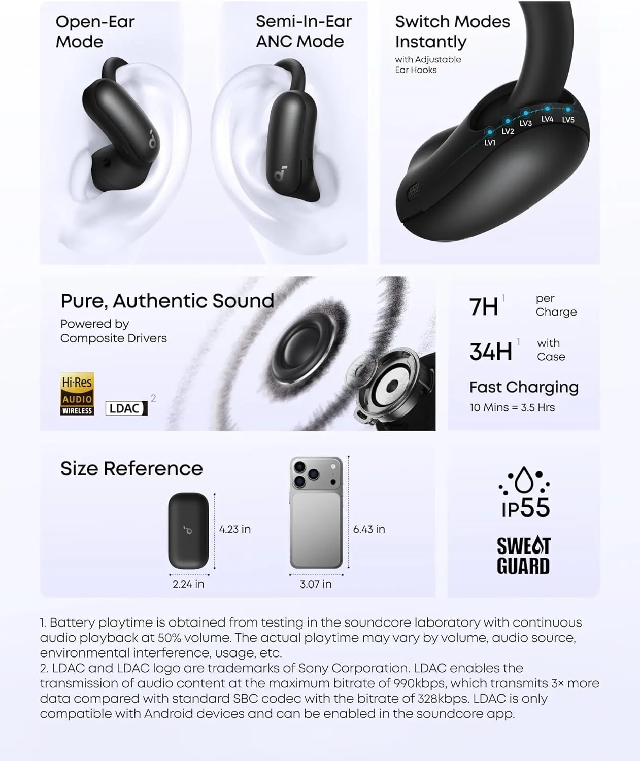 Anker Soundcore AeroFit 2 Pro 2-in-1 Draadloze Bluetooth 6.1 Oordopjes Zwart afbeelding 8