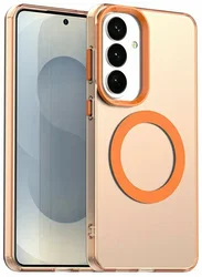 Samsung Galaxy S26 Hoesje MagSafe Backcover Semi-Transparant & Oranje afbeelding
