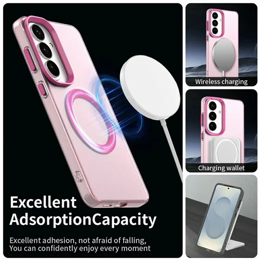 Samsung Galaxy S26 Plus Hoesje MagSafe Backcover Semi-Transparant & Roze afbeelding 2