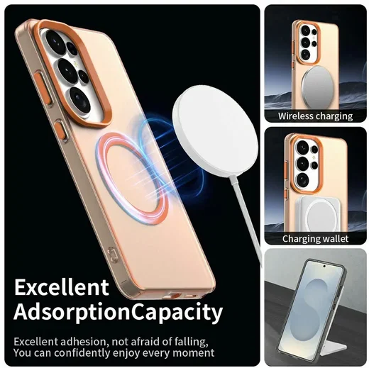 Samsung Galaxy S26 Ultra Hoesje MagSafe Backcover Semi-Transparant & Oranje afbeelding 2