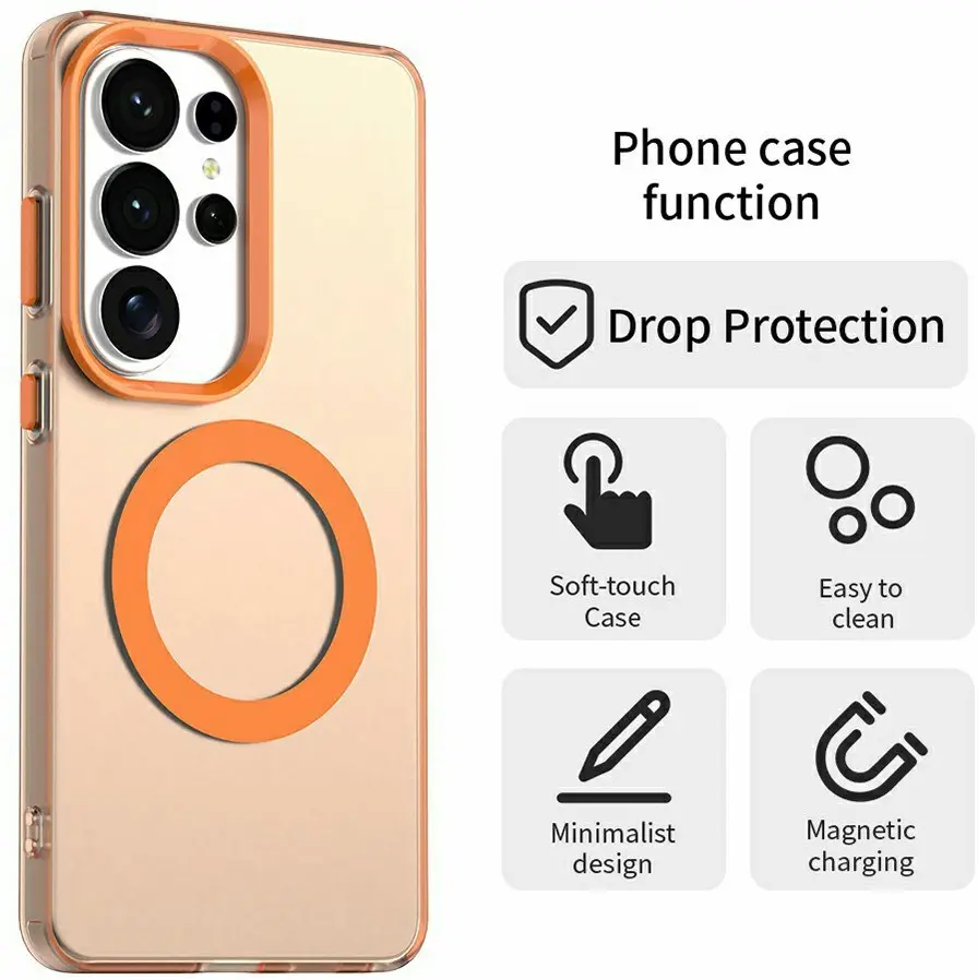 Samsung Galaxy S26 Ultra Hoesje MagSafe Backcover Semi-Transparant & Oranje afbeelding 7