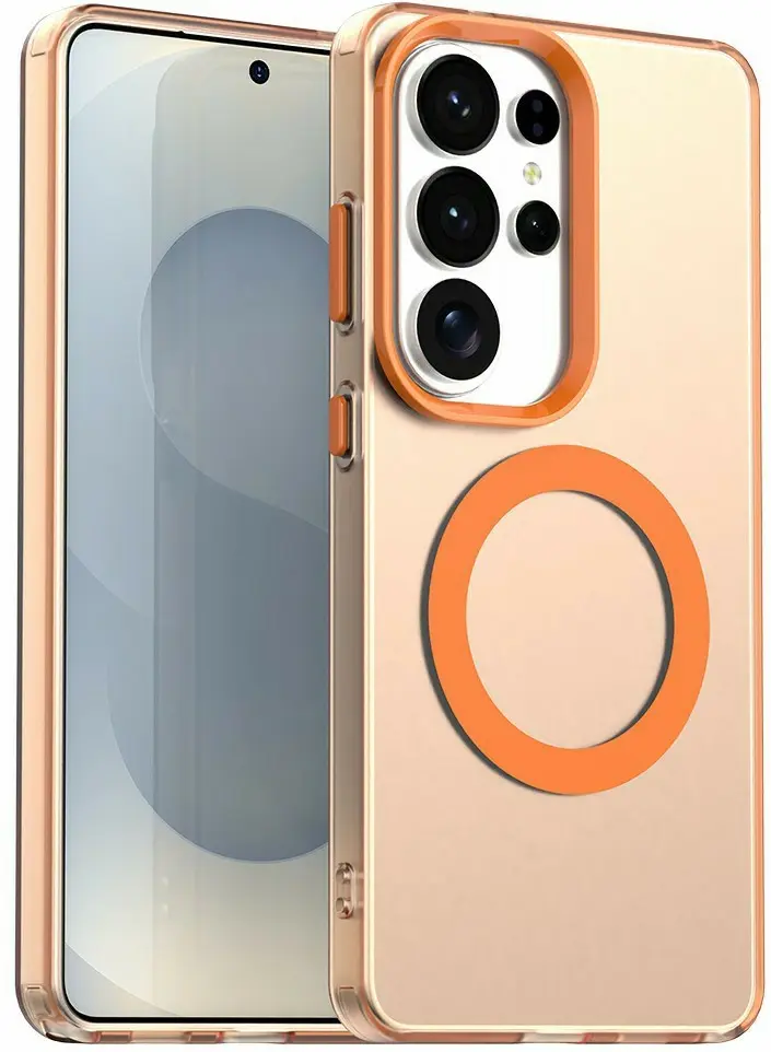 Samsung Galaxy S26 Ultra Hoesje MagSafe Backcover Semi-Transparant & Oranje afbeelding 1