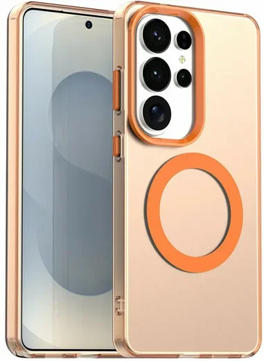 Samsung Galaxy S26 Ultra Hoesje MagSafe Backcover Semi-Transparant & Oranje afbeelding 1