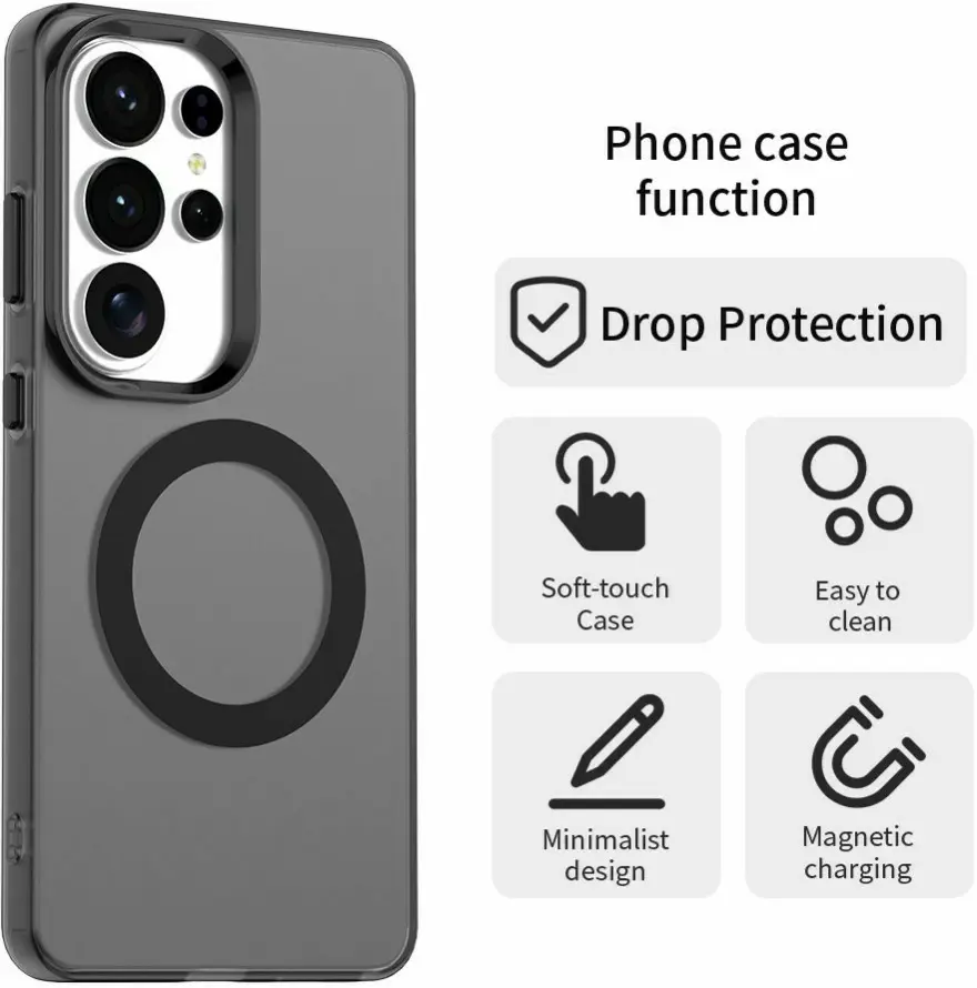 Samsung Galaxy S26 Ultra Hoesje MagSafe Backcover Semi-Transparant & Zwart afbeelding 7