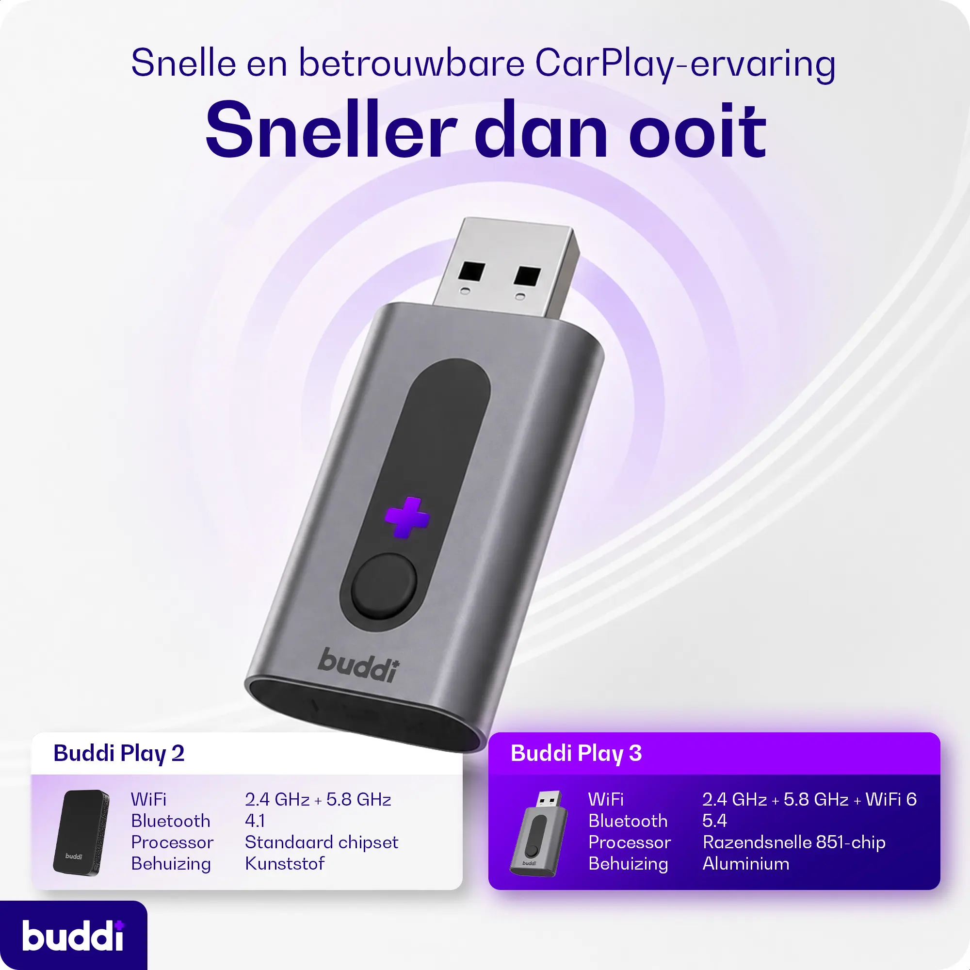 Buddi Play 3 Bluetooth Apple CarPlay & Android Auto Adapter afbeelding 8
