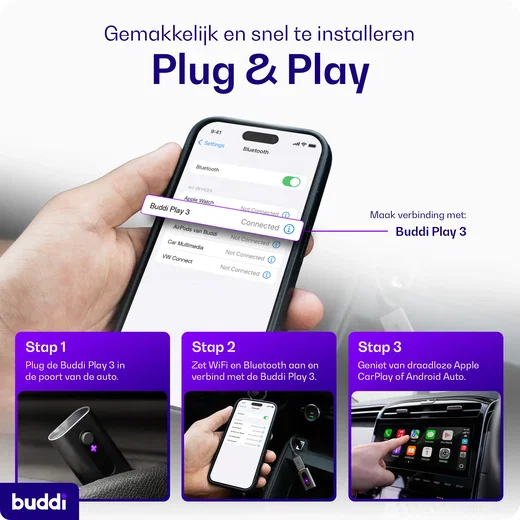 Buddi Play 3 Bluetooth Apple CarPlay & Android Auto Adapter afbeelding 4