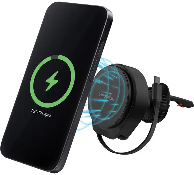 Mobilize MagSafe Ventilatierooster Telefoonhouder met Uitrekbare Kabel 25W Zwart afbeelding 1