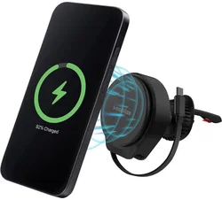 Mobilize MagSafe Ventilatierooster Telefoonhouder met Uitrekbare Kabel 25W Zwart afbeelding
