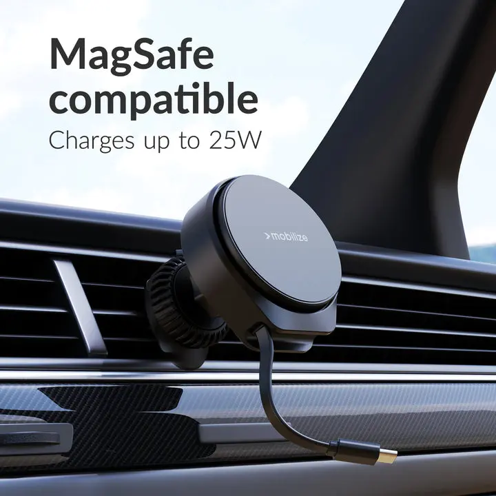 Mobilize MagSafe Ventilatierooster Telefoonhouder met Uitrekbare Kabel 25W Zwart afbeelding 4