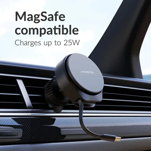 Mobilize MagSafe Ventilatierooster Telefoonhouder met Uitrekbare Kabel 25W Zwart afbeelding 4