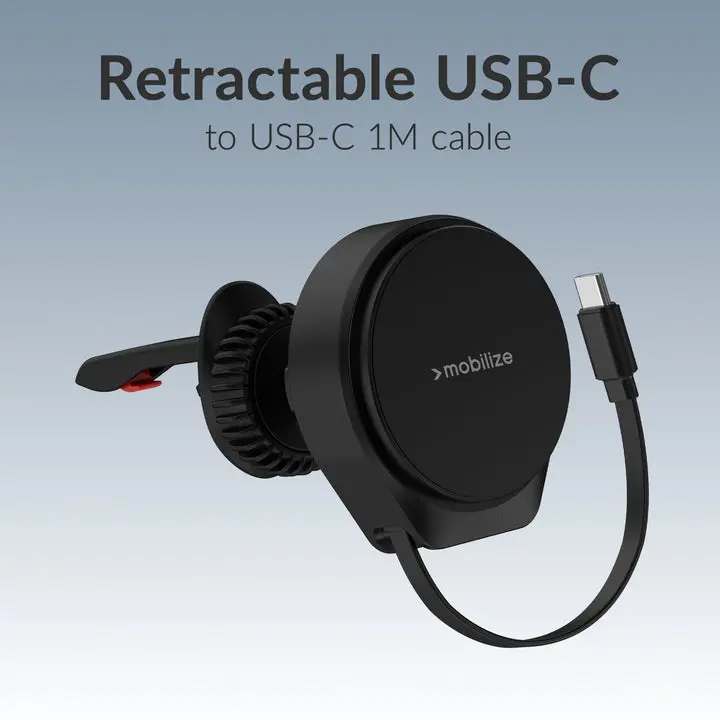 Mobilize MagSafe Ventilatierooster Telefoonhouder met Uitrekbare Kabel 25W Zwart afbeelding 3
