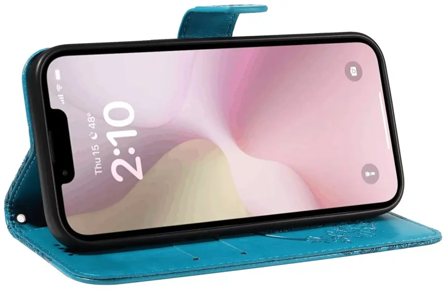 Apple iPhone 17e / 16e Hoesje Wallet Vlinder Book Case Kunstleer Blauw afbeelding 5