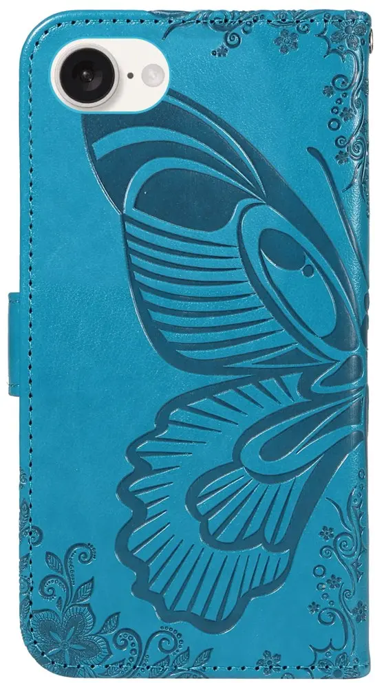 Apple iPhone 17e / 16e Hoesje Wallet Vlinder Book Case Kunstleer Blauw afbeelding 9